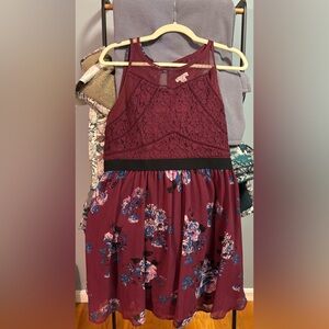 Xhilaration Burgundy Floral Lace Juniors Dress